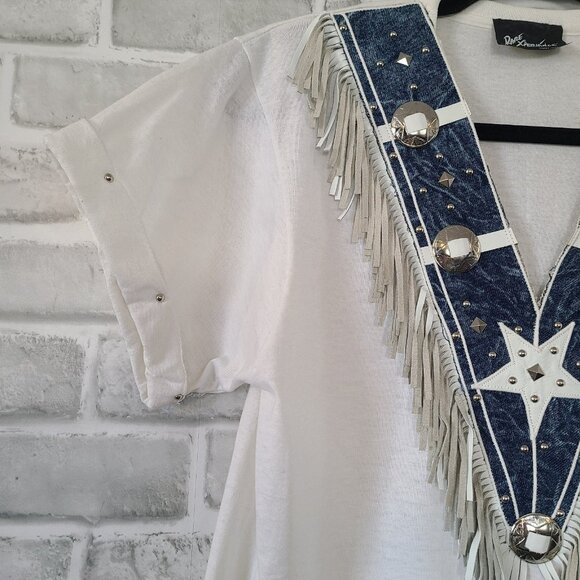 Vintage Tony Ward Rare Xperiance Western TShirt Sz S Fringe Conchos Leather Stud - Picture 8 of 10